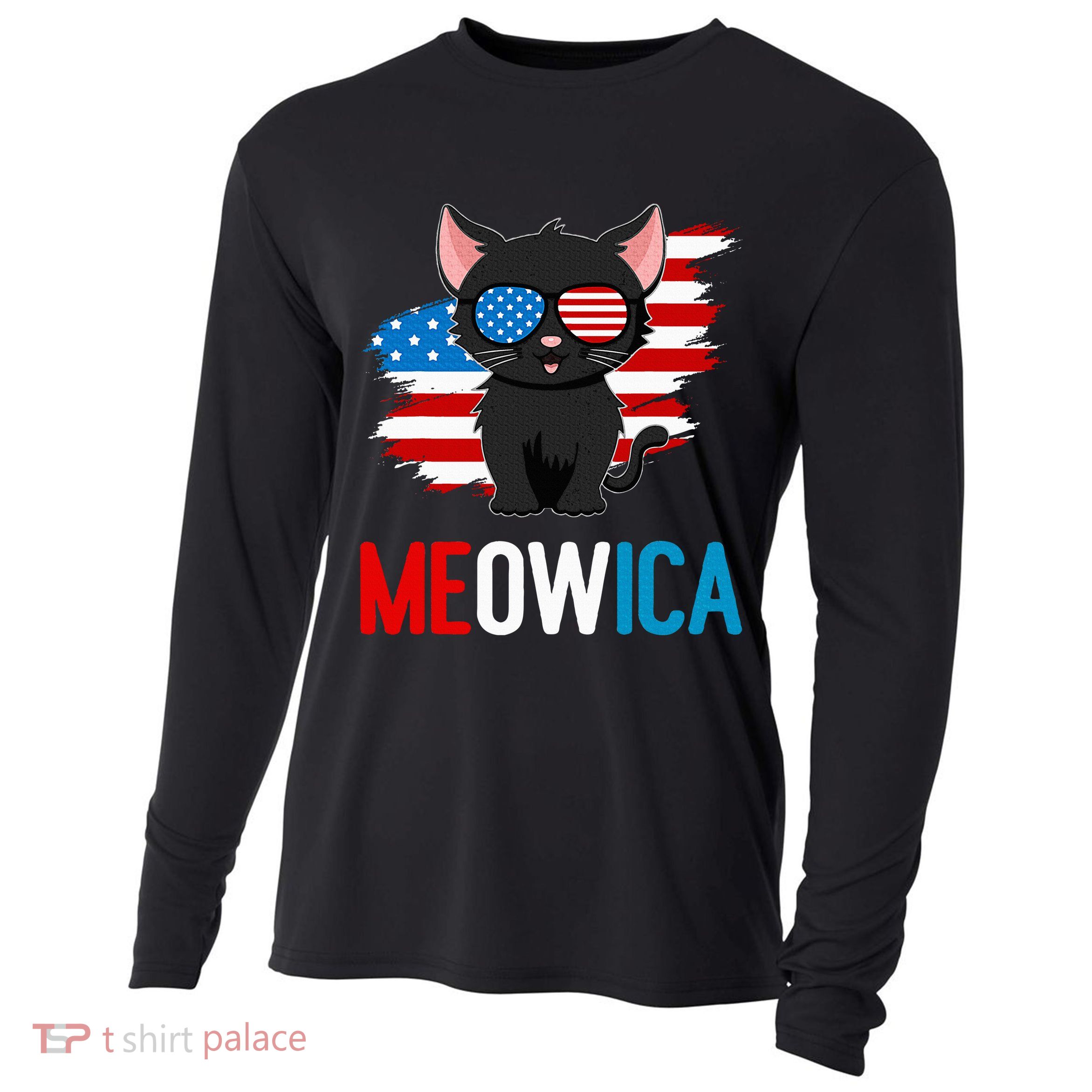 Cat 4th Of July Meowica Patriotic Kitten American Flag Cooling Performance Long Sleeve Crew