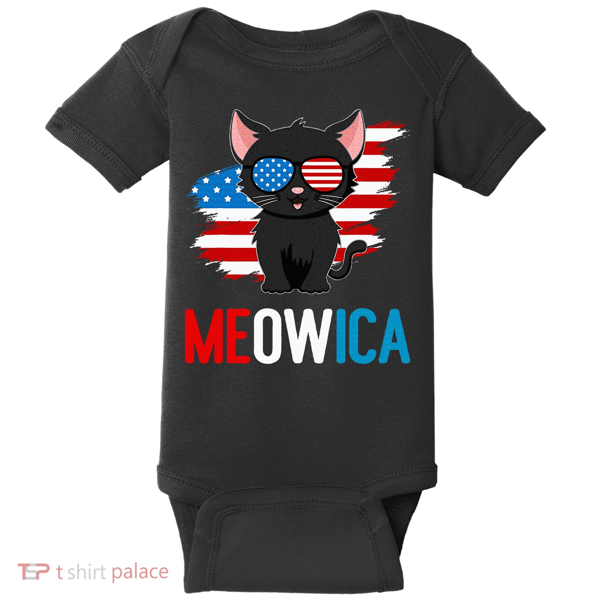 Cat 4th Of July Meowica Patriotic Kitten American Flag Baby Bodysuit