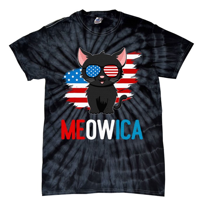 Cat 4th Of July Meowica Patriotic Kitten American Flag Tie-Dye T-Shirt