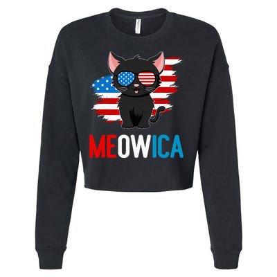 Cat 4th Of July Meowica Patriotic Kitten American Flag Cropped Pullover Crew