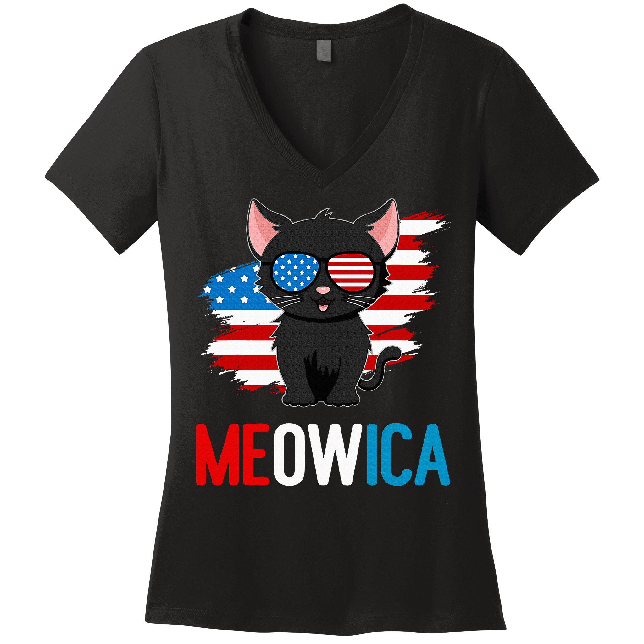 Cat 4th Of July Meowica Patriotic Kitten American Flag Women's V-Neck T-Shirt