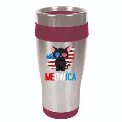 Cat 4th Of July Meowica Patriotic Kitten American Flag 16oz Travel Tumbler