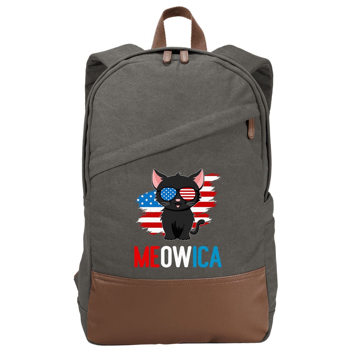 Cat 4th Of July Meowica Patriotic Kitten American Flag Cotton Canvas Backpack