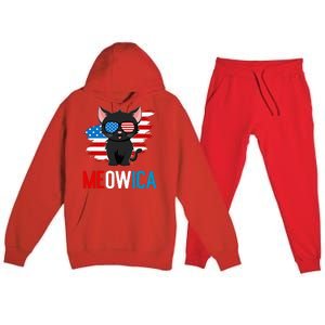 Cat 4th Of July Meowica Patriotic Kitten American Flag Premium Hooded Sweatsuit Set