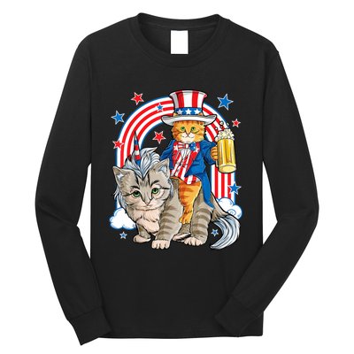 Cat 4h Of July Caticorn Unicorn Meowica Long Sleeve Shirt