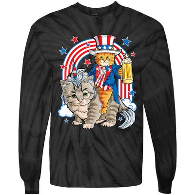 Cat 4h Of July Caticorn Unicorn Meowica Tie-Dye Long Sleeve Shirt