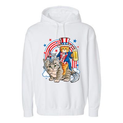 Cat 4h Of July Caticorn Unicorn Meowica Garment-Dyed Fleece Hoodie