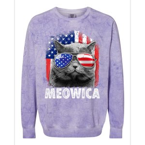 Cat 4th Of July Meowica Merica Usa American Flag Colorblast Crewneck Sweatshirt