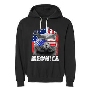 Cat 4th Of July Meowica Merica Usa American Flag Garment-Dyed Fleece Hoodie