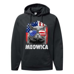 Cat 4th Of July Meowica Merica Usa American Flag Performance Fleece Hoodie