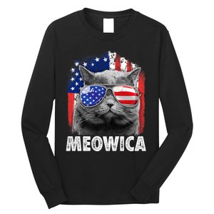 Cat 4th Of July Meowica Merica Usa American Flag Long Sleeve Shirt