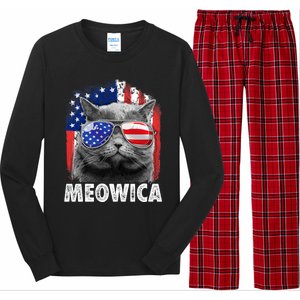 Cat 4th Of July Meowica Merica Usa American Flag Long Sleeve Pajama Set