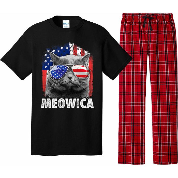 Cat 4th Of July Meowica Merica Usa American Flag Pajama Set