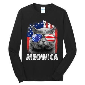 Cat 4th Of July Meowica Merica Usa American Flag Tall Long Sleeve T-Shirt