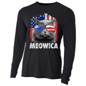 Cat 4th Of July Meowica Merica Usa American Flag Cooling Performance Long Sleeve Crew