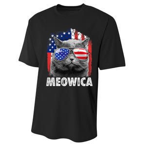 Cat 4th Of July Meowica Merica Usa American Flag Performance Sprint T-Shirt