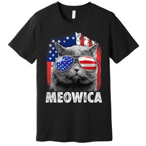 Cat 4th Of July Meowica Merica Usa American Flag Premium T-Shirt