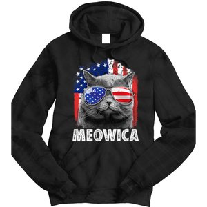 Cat 4th Of July Meowica Merica Usa American Flag Tie Dye Hoodie