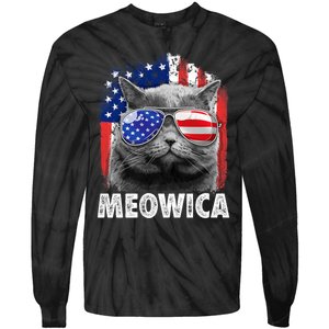 Cat 4th Of July Meowica Merica Usa American Flag Tie-Dye Long Sleeve Shirt