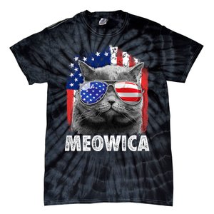 Cat 4th Of July Meowica Merica Usa American Flag Tie-Dye T-Shirt