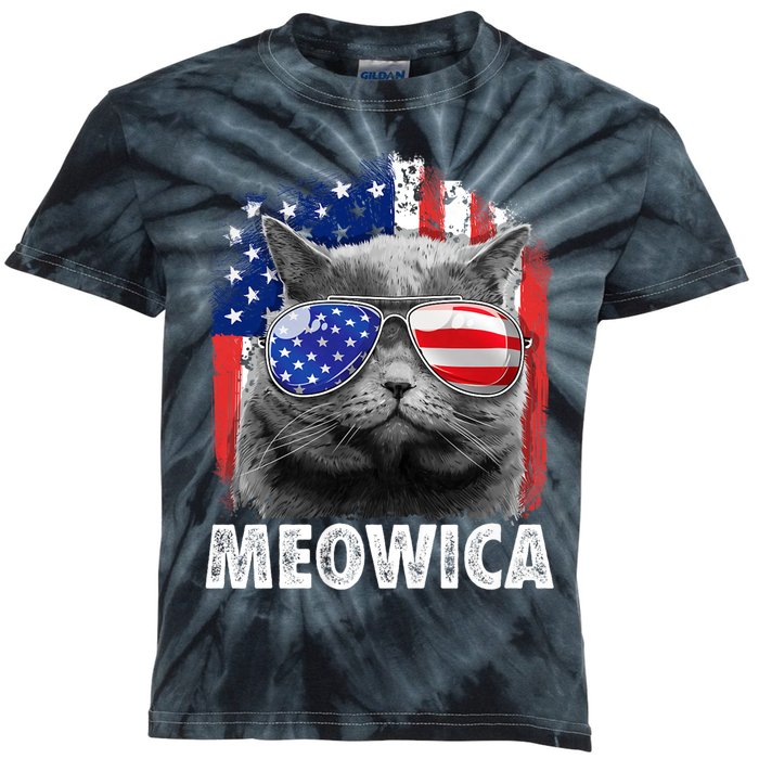 Cat 4th Of July Meowica Merica Usa American Flag Kids Tie-Dye T-Shirt