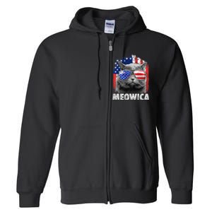 Cat 4th Of July Meowica Merica Usa American Flag Full Zip Hoodie