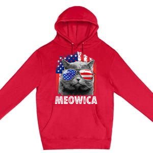 Cat 4th Of July Meowica Merica Usa American Flag Premium Pullover Hoodie