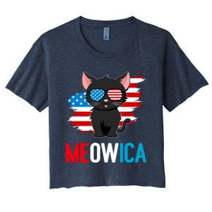 Cat 4th Of July Meowica Patriotic Kitten American Flag Funny Women's Crop Top Tee