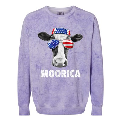 Cow 4th Of July Moorica Merica Usa Flag Colorblast Crewneck Sweatshirt