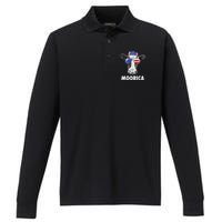 Cow 4th Of July Moorica Merica Usa Flag Performance Long Sleeve Polo