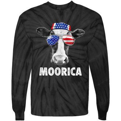 Cow 4th Of July Moorica Merica Usa Flag Tie-Dye Long Sleeve Shirt