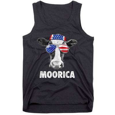 Cow 4th Of July Moorica Merica Usa Flag Tank Top