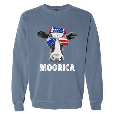 Cow 4th Of July Moorica Merica Usa Flag Garment-Dyed Sweatshirt