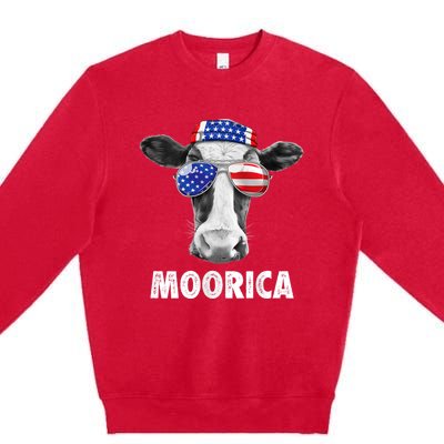 Cow 4th Of July Moorica Merica Usa Flag Premium Crewneck Sweatshirt