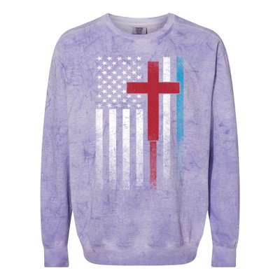 Cross 4th Of July American Flag Usa America Patriotic Gift Colorblast Crewneck Sweatshirt