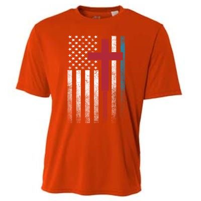 Cross 4th Of July American Flag Usa America Patriotic Gift Cooling Performance Crew T-Shirt