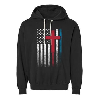 Cross 4th Of July American Flag Usa America Patriotic Gift Garment-Dyed Fleece Hoodie