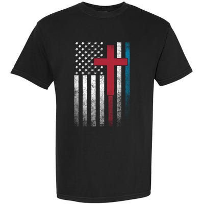 Cross 4th Of July American Flag Usa America Patriotic Gift Garment-Dyed Heavyweight T-Shirt