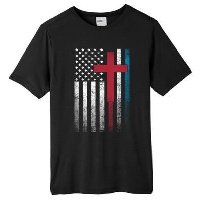 Cross 4th Of July American Flag Usa America Patriotic Gift Tall Fusion ChromaSoft Performance T-Shirt