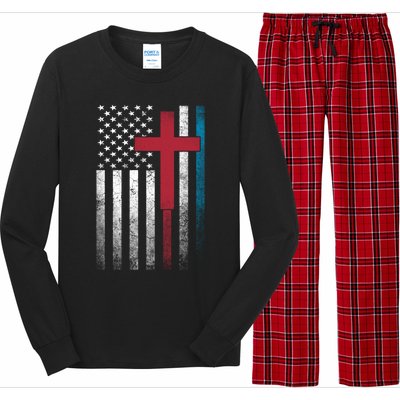 Cross 4th Of July American Flag Usa America Patriotic Gift Long Sleeve Pajama Set