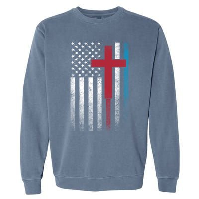 Cross 4th Of July American Flag Usa America Patriotic Gift Garment-Dyed Sweatshirt