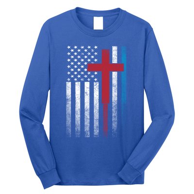 Cross 4th Of July American Flag Usa America Patriotic Gift Long Sleeve Shirt