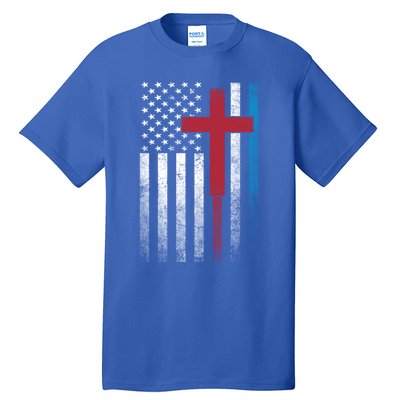 Cross 4th Of July American Flag Usa America Patriotic Gift Tall T-Shirt