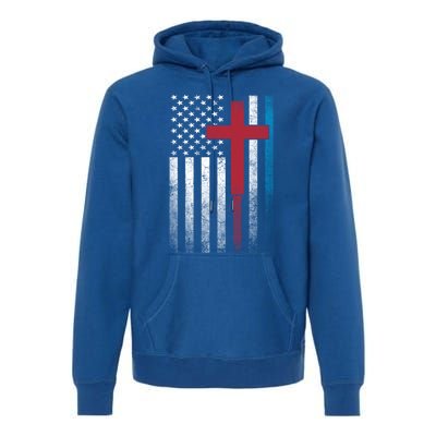 Cross 4th Of July American Flag Usa America Patriotic Gift Premium Hoodie