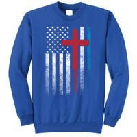 Cross 4th Of July American Flag Usa America Patriotic Gift Tall Sweatshirt