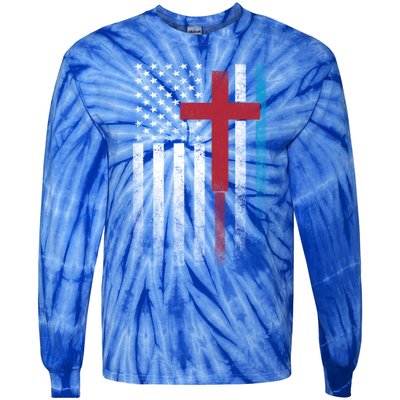 Cross 4th Of July American Flag Usa America Patriotic Gift Tie-Dye Long Sleeve Shirt