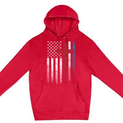 Cross 4th Of July American Flag Usa America Patriotic Gift Premium Pullover Hoodie