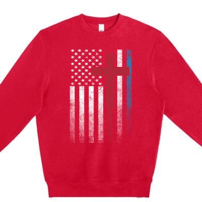 Cross 4th Of July American Flag Usa America Patriotic Gift Premium Crewneck Sweatshirt