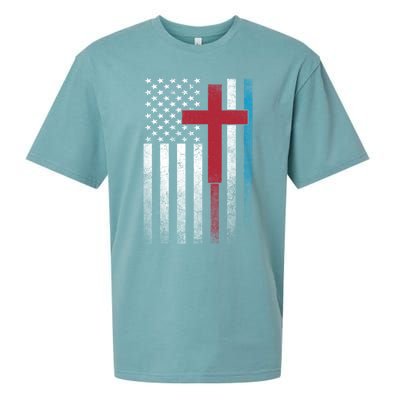 Cross 4th Of July American Flag Usa America Patriotic Gift Sueded Cloud Jersey T-Shirt