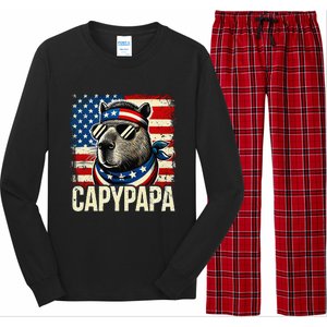 Capypapa 4th Of July American Flag Capybara Papa Usa Long Sleeve Pajama Set